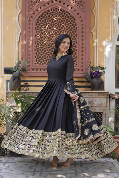 WEDDING SPECIAL STAR GEORGETTE ZARI SEQUINS EMBROIDERED GOWN WITH DUPATTA(WD122) (01)