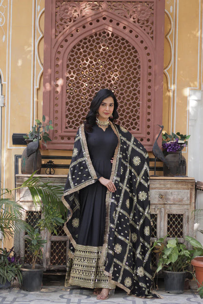 WEDDING SPECIAL STAR GEORGETTE ZARI SEQUINS EMBROIDERED GOWN WITH DUPATTA(WD09)