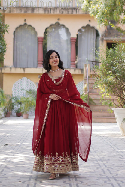 WEDDING SPECIAL FAUX BLOOMING SEQUINS ZARI EMBROIDERED GOWN WITH DUPATTA (WDN38)