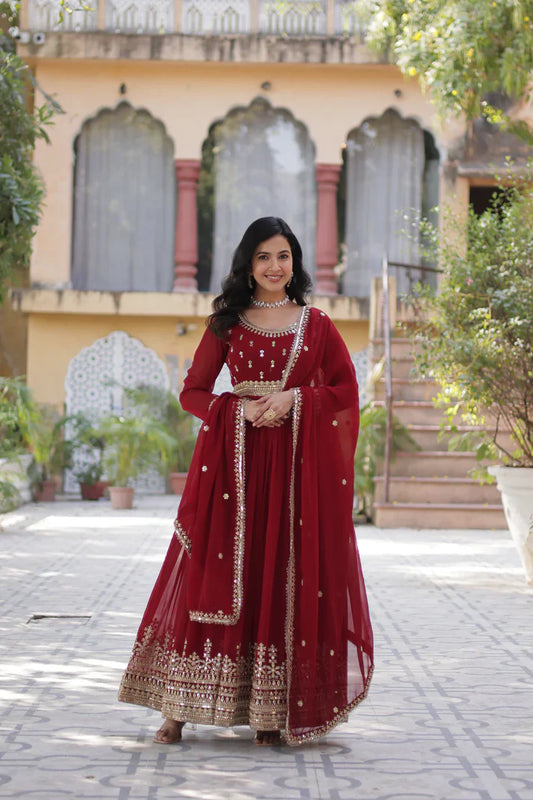 WEDDING SPECIAL FAUX BLOOMING SEQUINS ZARI EMBROIDERED GOWN WITH DUPATTA(WD109)