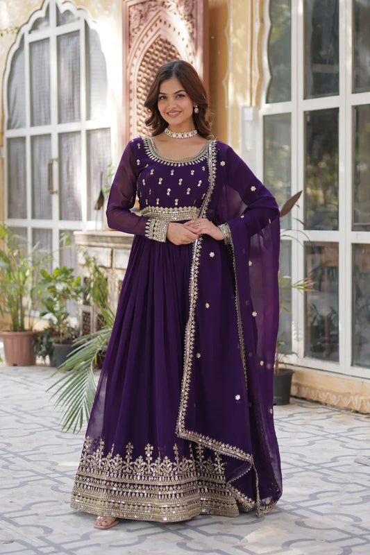 WEDDING SPECIAL FAUX BLOOMING SEQUINS ZARI EMBROIDERED GOWN WITH DUPATTA(WD109) (01)