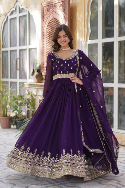 WEDDING SPECIAL FAUX BLOOMING SEQUINS ZARI EMBROIDERED GOWN WITH DUPATTA (WDN38) 01