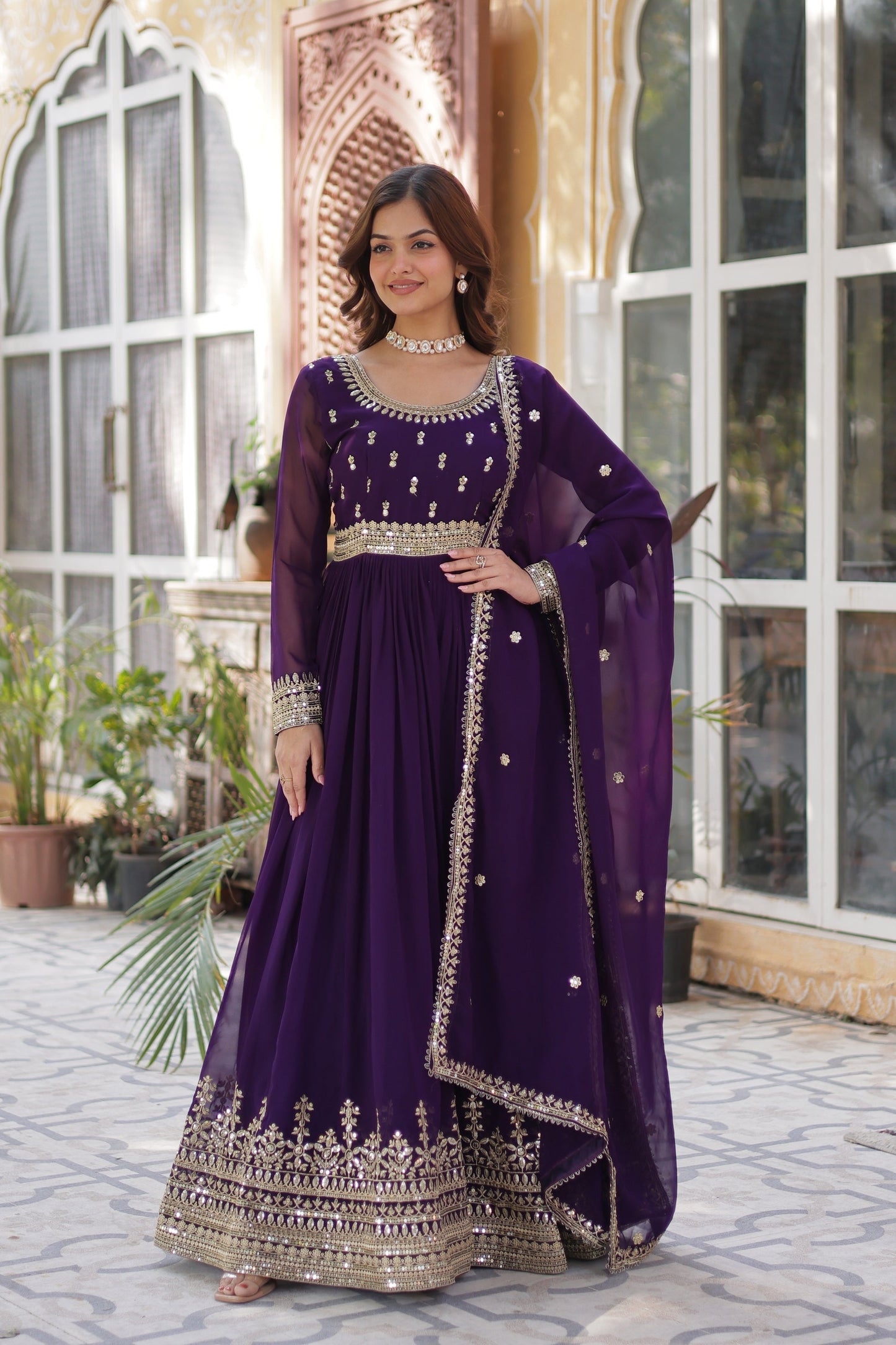 WEDDING SPECIAL FAUX BLOOMING SEQUINS ZARI EMBROIDERED GOWN WITH DUPATTA (WDN38) 01