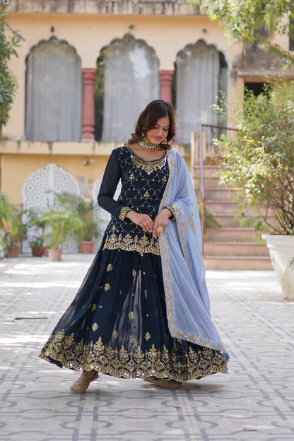 WEDDING SPECIAL FAUX BLOOMING GEORGETTE SEQUINS EMBROIDERED PLAZZO SET WITH DUPATTA(WD121)