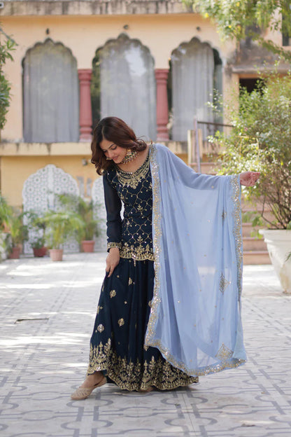 WEDDING SPECIAL FAUX BLOOMING GEORGETTE SEQUINS EMBROIDERED PLAZZO SET WITH DUPATTA(WD121)