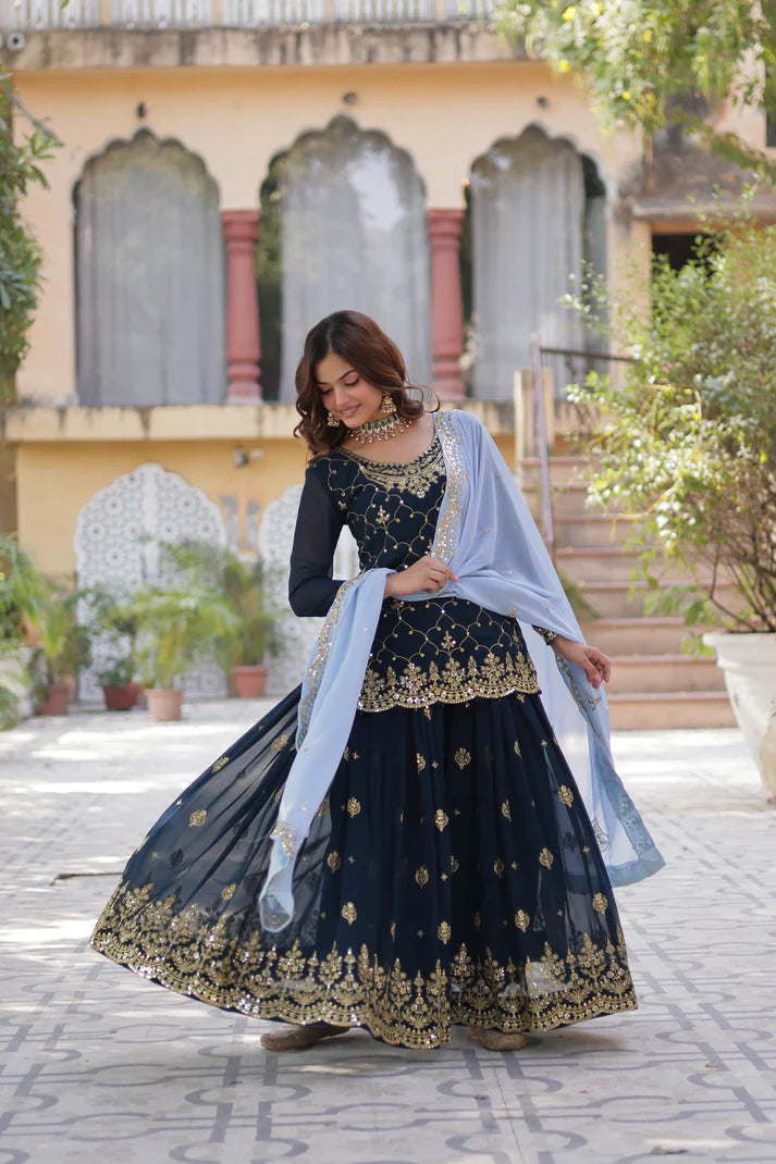 WEDDING SPECIAL FAUX BLOOMING GEORGETTE SEQUINS EMBROIDERED PLAZZO SET WITH DUPATTA(WD121)