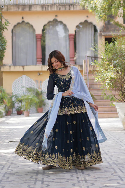 WEDDING SPECIAL FAUX BLOOMING GEORGETTE SEQUINS EMBROIDERED PLAZZO SET WITH DUPATTA(WD121)