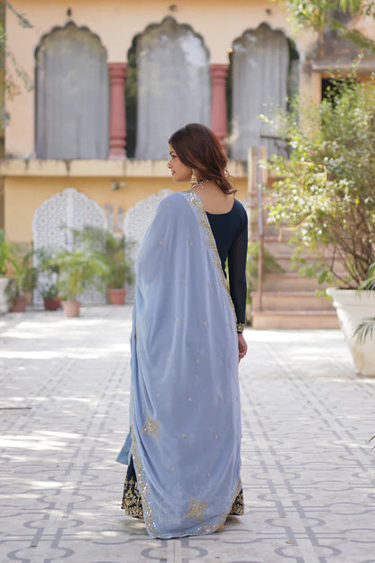 WEDDING SPECIAL FAUX BLOOMING GEORGETTE SEQUINS EMBROIDERED PLAZZO SET WITH DUPATTA(WD121)