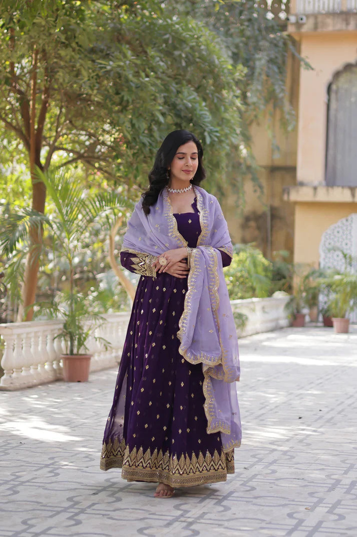 FAUX BLOOMING EMBROIDERED GOWN WITH DUPATTA(WD90)