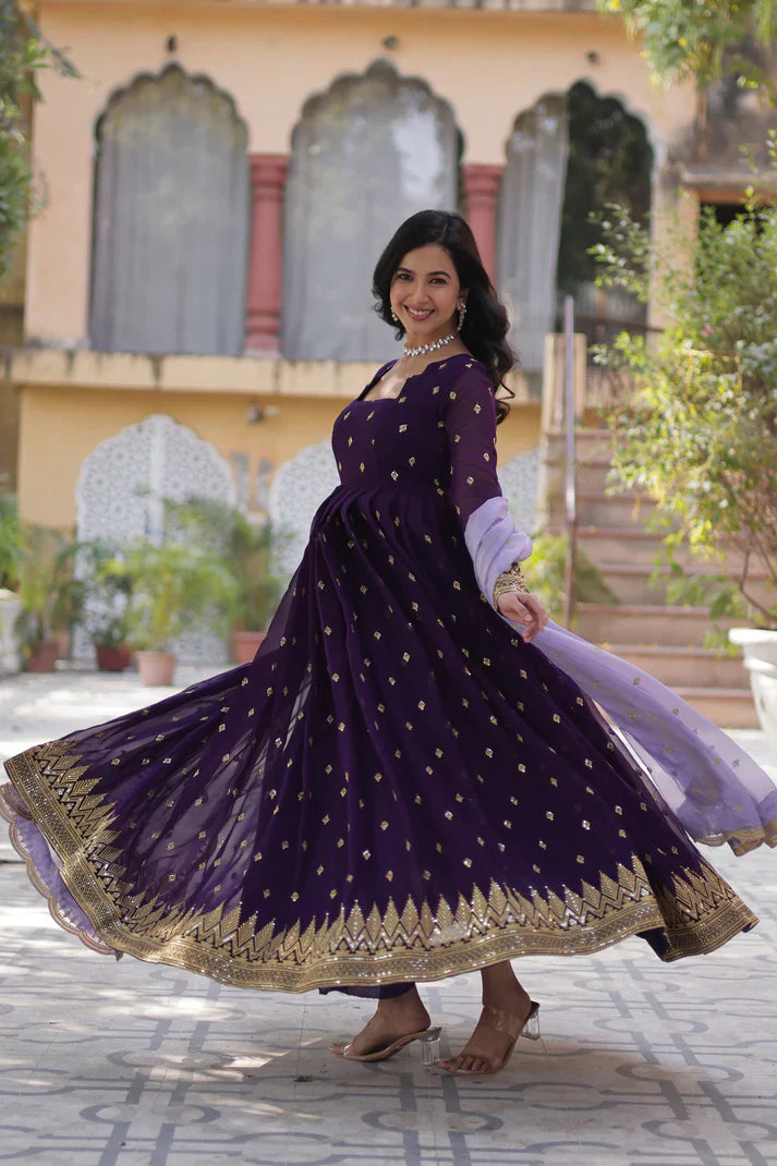 FAUX BLOOMING EMBROIDERED GOWN WITH DUPATTA(WD90)