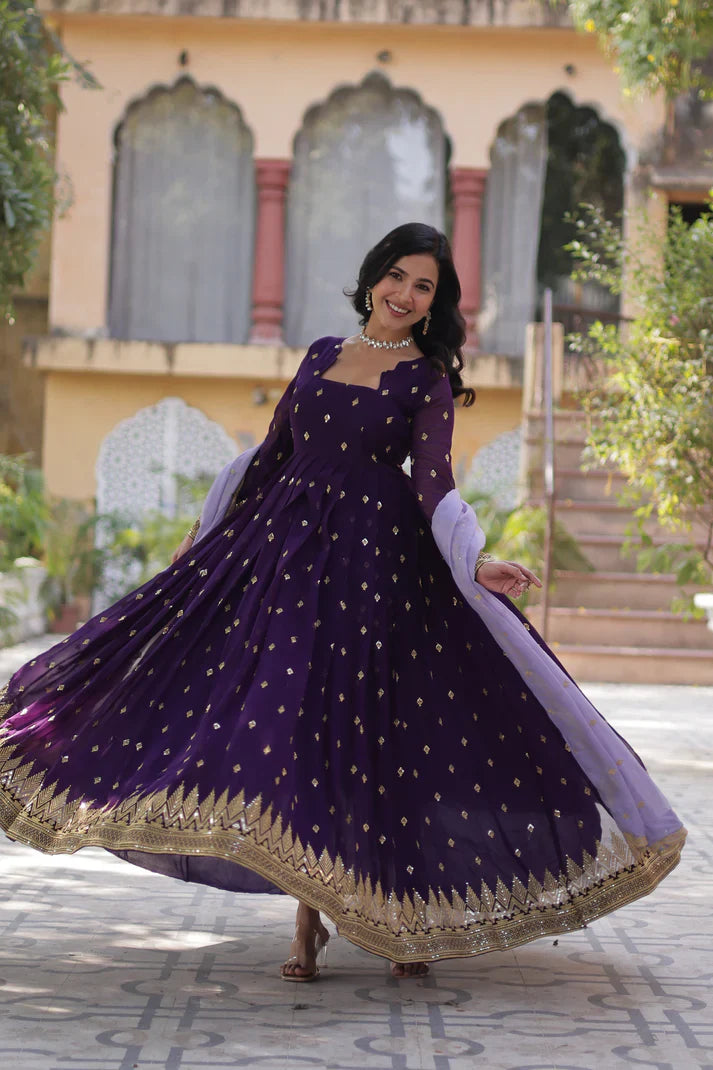 FAUX BLOOMING EMBROIDERED GOWN WITH DUPATTA(WD90)