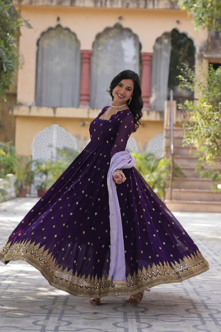 FAUX BLOOMING EMBROIDERED GOWN WITH DUPATTA(WD90)