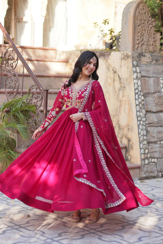 WEDDING SPECIAL FAUX BLOOMING ZARI SEQUINS EMBROIDERED GOWN WITH DUPATTA (WD116)