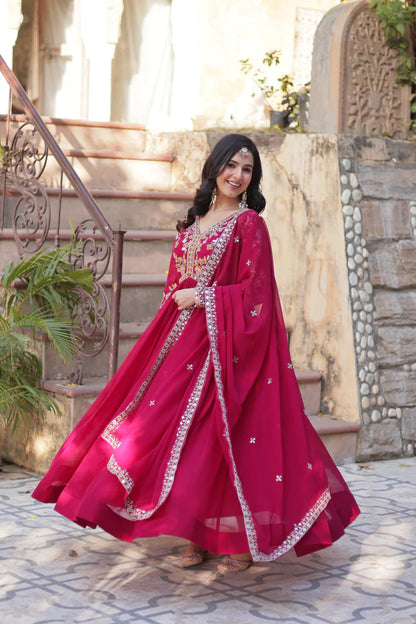 WEDDING SPECIAL FAUX BLOOMING ZARI SEQUINS EMBROIDERED GOWN WITH DUPATTA (WD116)