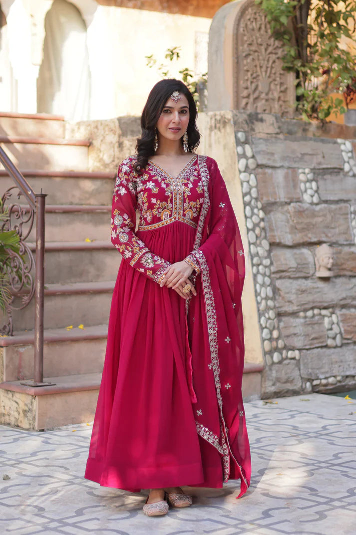 WEDDING SPECIAL FAUX BLOOMING ZARI SEQUINS EMBROIDERED GOWN WITH DUPATTA (WD116)