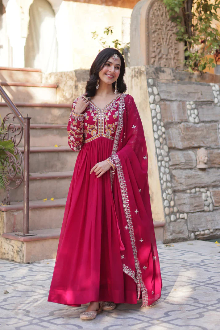 WEDDING SPECIAL FAUX BLOOMING ZARI SEQUINS EMBROIDERED GOWN WITH DUPATTA (WD116)