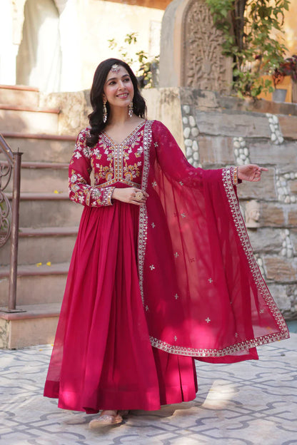 WEDDING SPECIAL FAUX BLOOMING ZARI SEQUINS EMBROIDERED GOWN WITH DUPATTA (WD116)