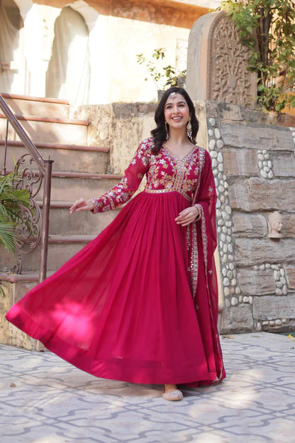 WEDDING SPECIAL FAUX BLOOMING ZARI SEQUINS EMBROIDERED GOWN WITH DUPATTA(WD05) (01)