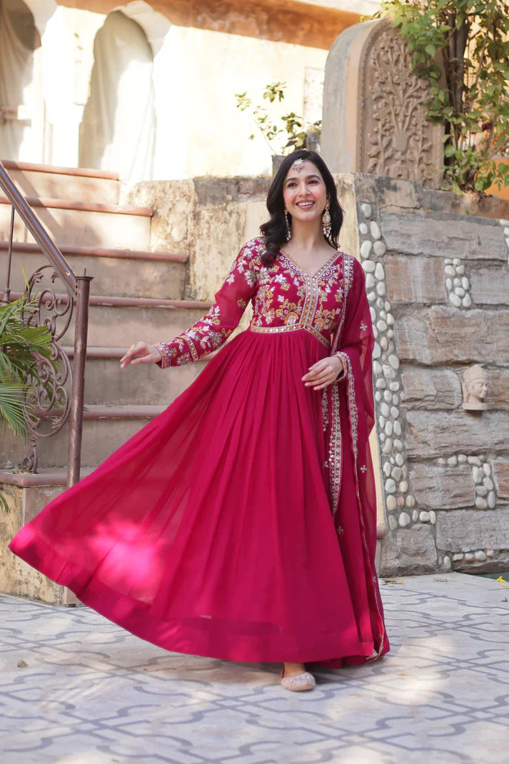 WEDDING SPECIAL FAUX BLOOMING ZARI SEQUINS EMBROIDERED GOWN WITH DUPATTA (WD116)