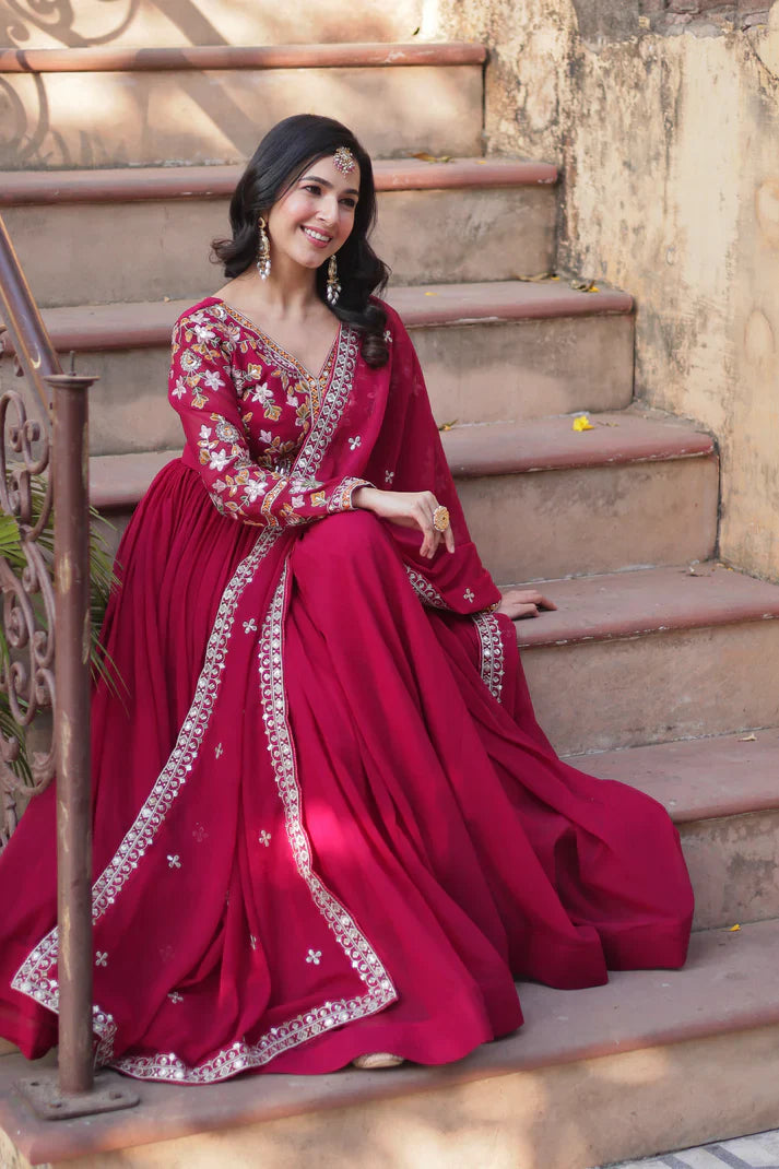 WEDDING SPECIAL FAUX BLOOMING ZARI SEQUINS EMBROIDERED GOWN WITH DUPATTA (WD116)