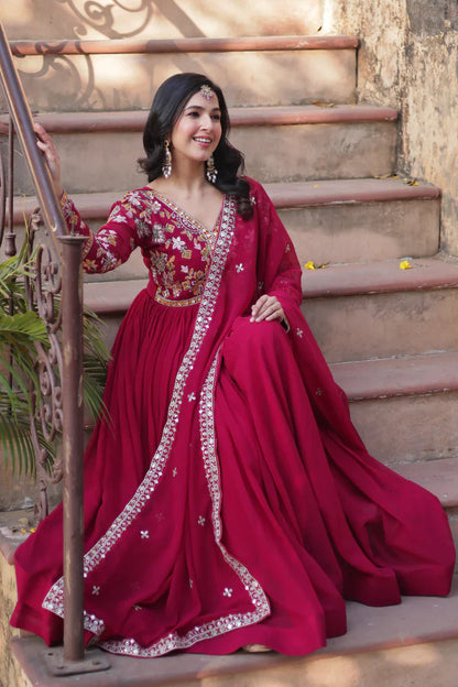 WEDDING SPECIAL FAUX BLOOMING ZARI SEQUINS EMBROIDERED GOWN WITH DUPATTA (WD116)