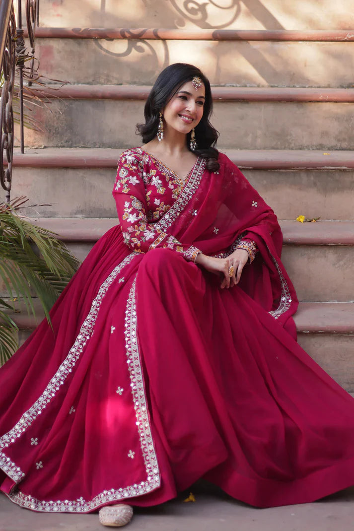 WEDDING SPECIAL FAUX BLOOMING ZARI SEQUINS EMBROIDERED GOWN WITH DUPATTA (WD116)