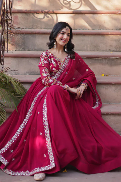 WEDDING SPECIAL FAUX BLOOMING ZARI SEQUINS EMBROIDERED GOWN WITH DUPATTA (WD116)
