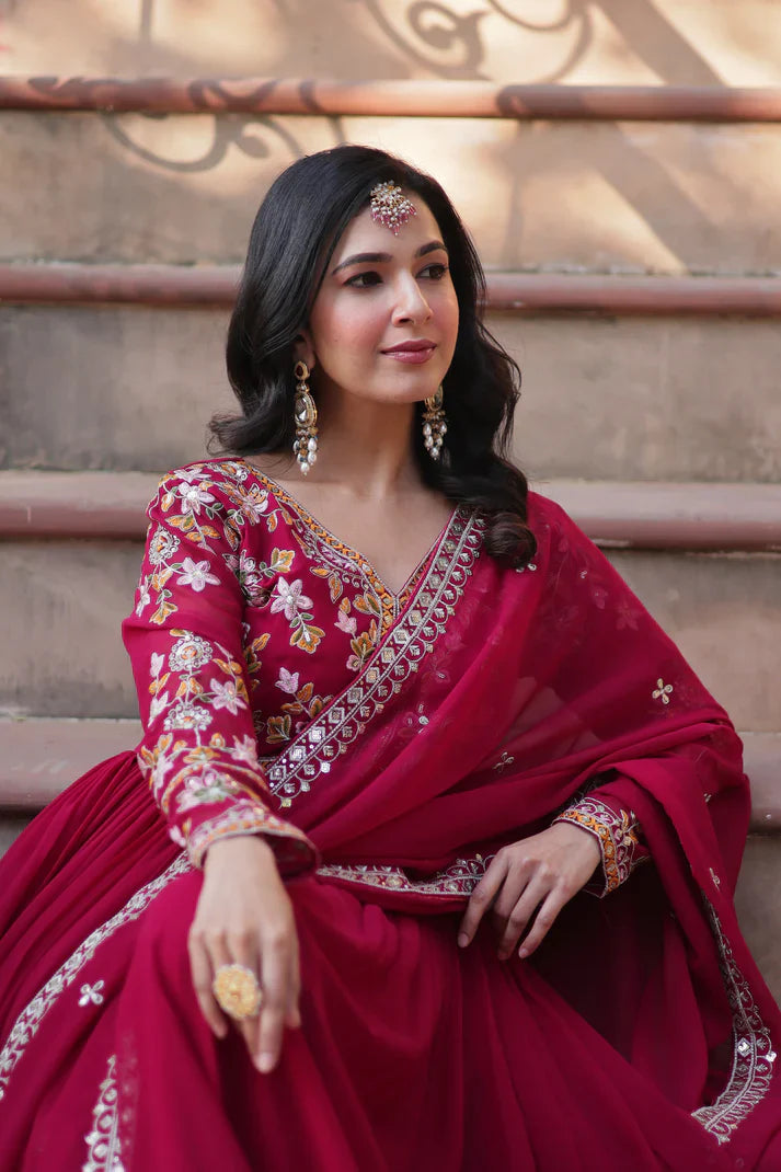 WEDDING SPECIAL FAUX BLOOMING ZARI SEQUINS EMBROIDERED GOWN WITH DUPATTA (WD116)