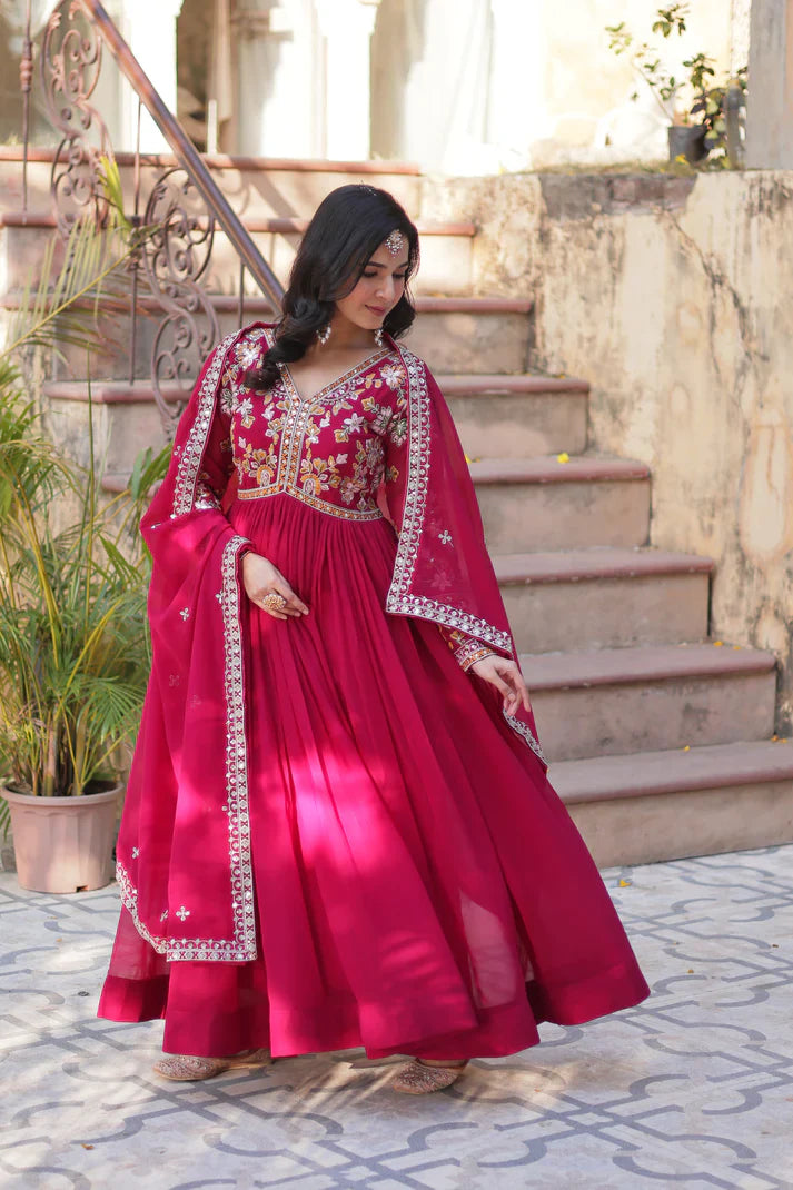 WEDDING SPECIAL FAUX BLOOMING ZARI SEQUINS EMBROIDERED GOWN WITH DUPATTA (WD116)