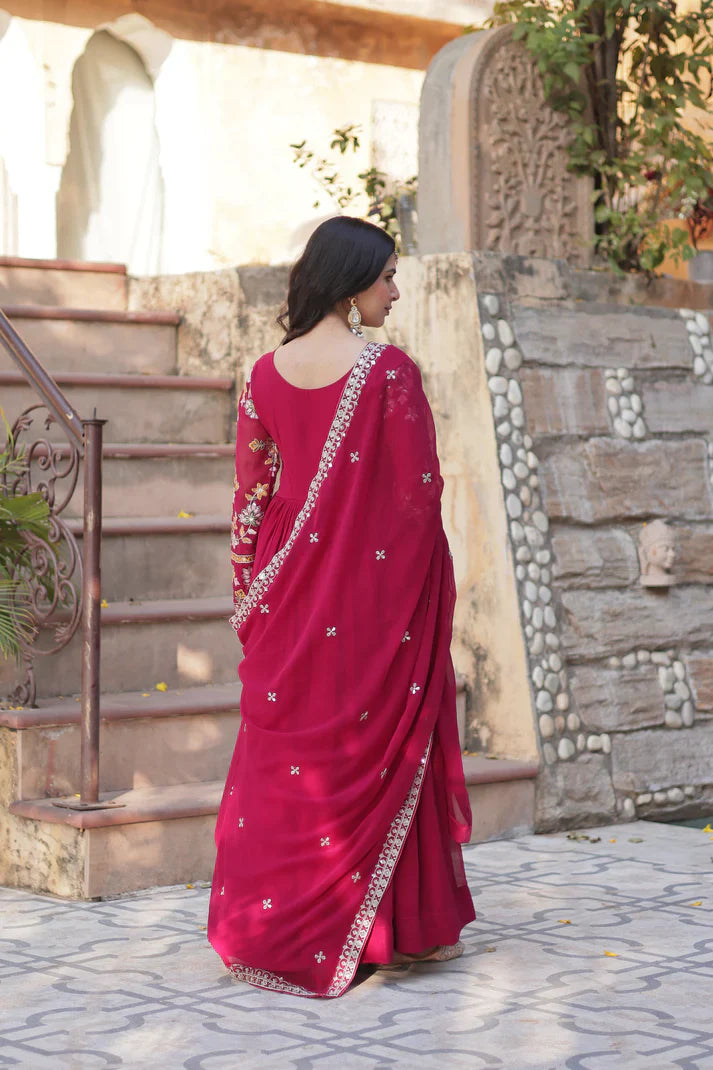 WEDDING SPECIAL FAUX BLOOMING ZARI SEQUINS EMBROIDERED GOWN WITH DUPATTA (WD116)