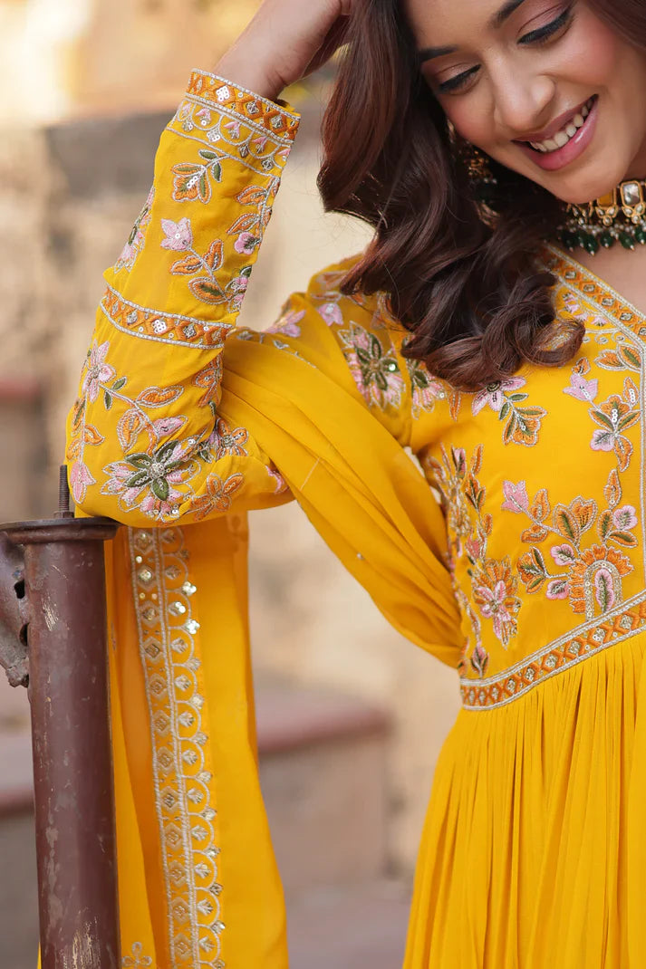 WEDDING SPECIAL FAUX BLOOMING ZARI SEQUINS EMBROIDERED GOWN WITH DUPATTA (WD116) (01)