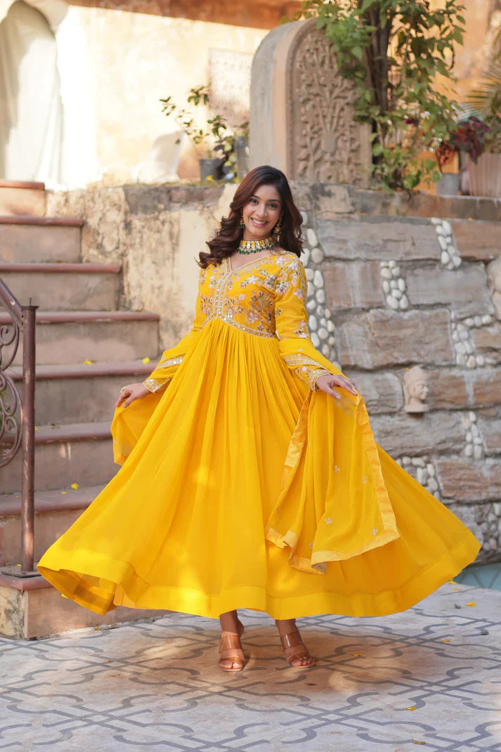 WEDDING SPECIAL FAUX BLOOMING ZARI SEQUINS EMBROIDERED GOWN WITH DUPATTA (WD116) (01)
