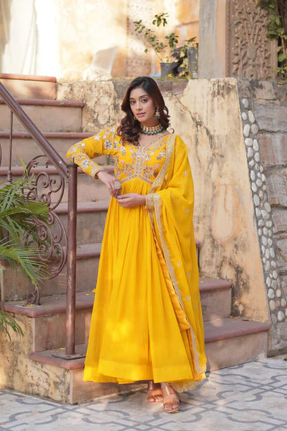 WEDDING SPECIAL FAUX BLOOMING ZARI SEQUINS EMBROIDERED GOWN WITH DUPATTA(WD05)