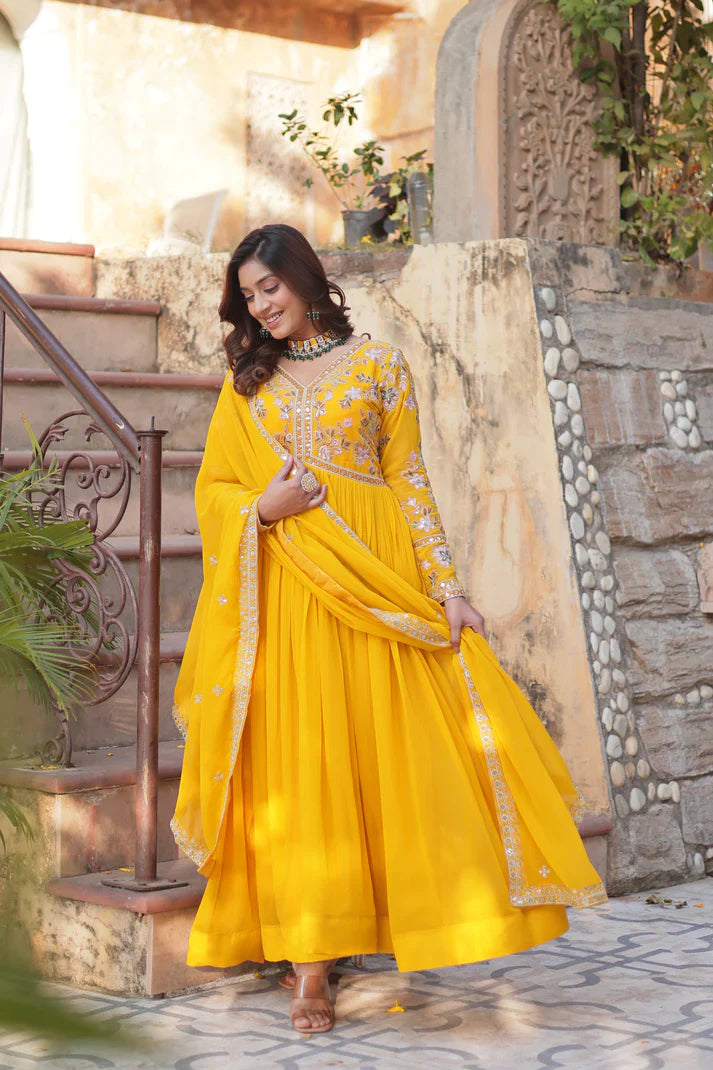 WEDDING SPECIAL FAUX BLOOMING ZARI SEQUINS EMBROIDERED GOWN WITH DUPATTA (WD116) (01)