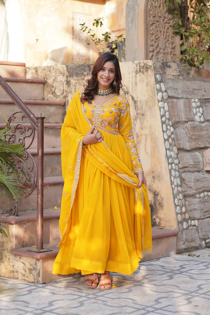 WEDDING SPECIAL FAUX BLOOMING ZARI SEQUINS EMBROIDERED GOWN WITH DUPATTA (WD116) (01)