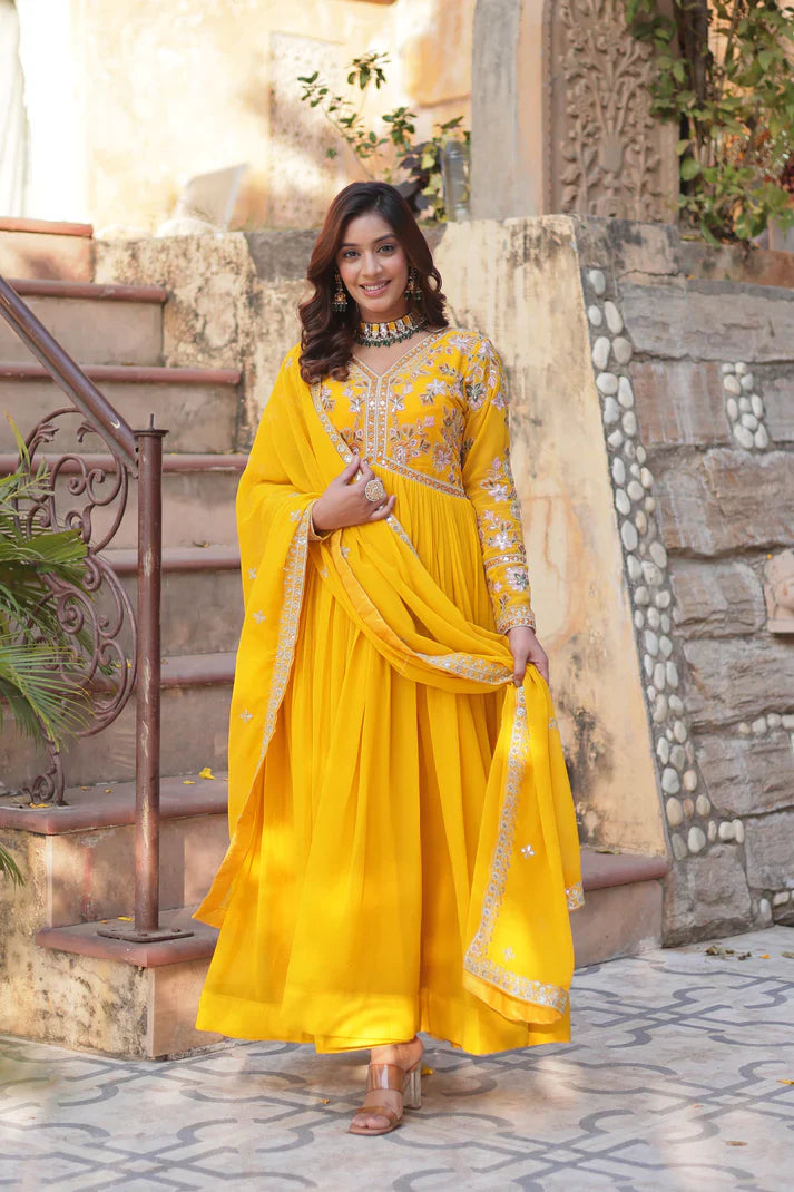 WEDDING SPECIAL FAUX BLOOMING ZARI SEQUINS EMBROIDERED GOWN WITH DUPATTA (WD116) (01)