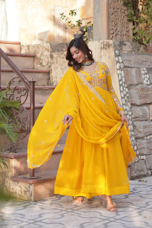 WEDDING SPECIAL FAUX BLOOMING ZARI SEQUINS EMBROIDERED GOWN WITH DUPATTA(WD05)