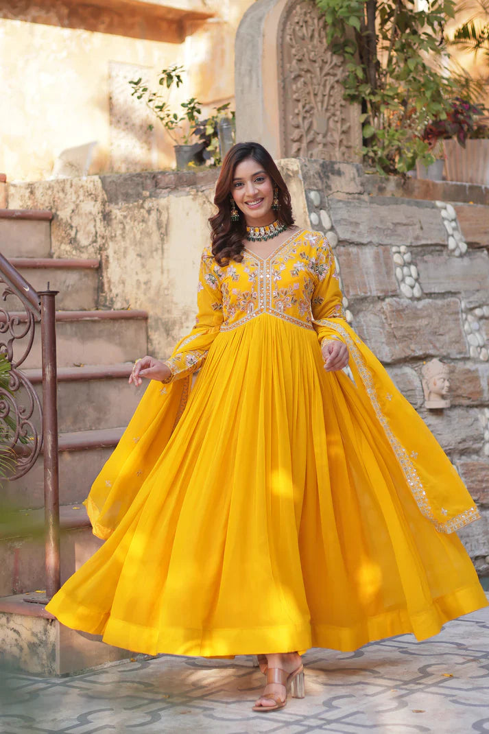 WEDDING SPECIAL FAUX BLOOMING ZARI SEQUINS EMBROIDERED GOWN WITH DUPATTA (WD116) (01)