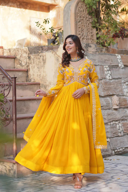 WEDDING SPECIAL FAUX BLOOMING ZARI SEQUINS EMBROIDERED GOWN WITH DUPATTA (WD116) (01)