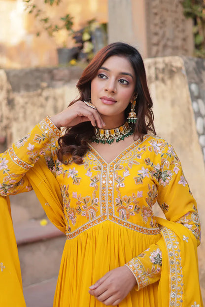 WEDDING SPECIAL FAUX BLOOMING ZARI SEQUINS EMBROIDERED GOWN WITH DUPATTA (WD116) (01)