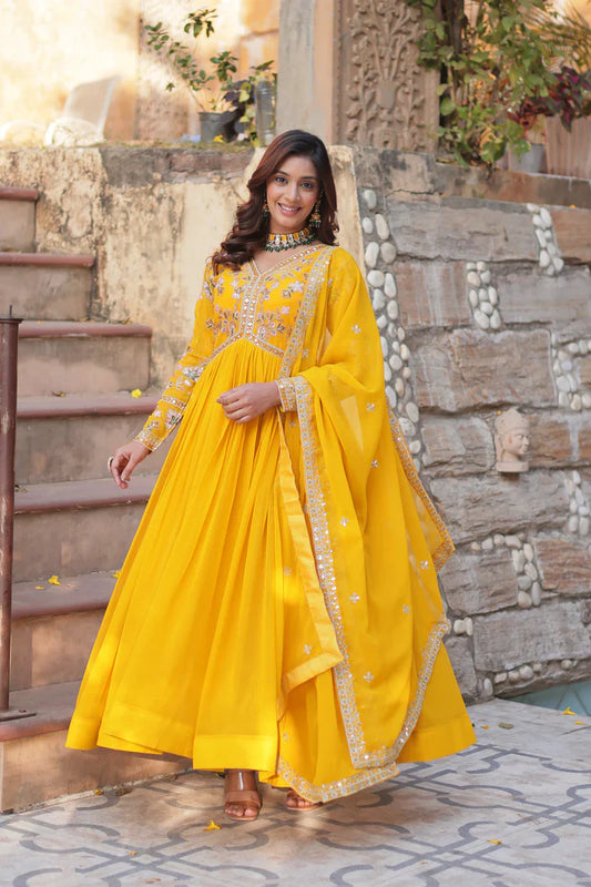 WEDDING SPECIAL FAUX BLOOMING ZARI SEQUINS EMBROIDERED GOWN WITH DUPATTA (WD116) (01)