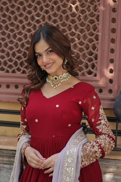 WEDDING SPECIAL FAUX BLOOMING GEORGETTE EMBROIDERED GOWN WITH DUPATTA(WD07)
