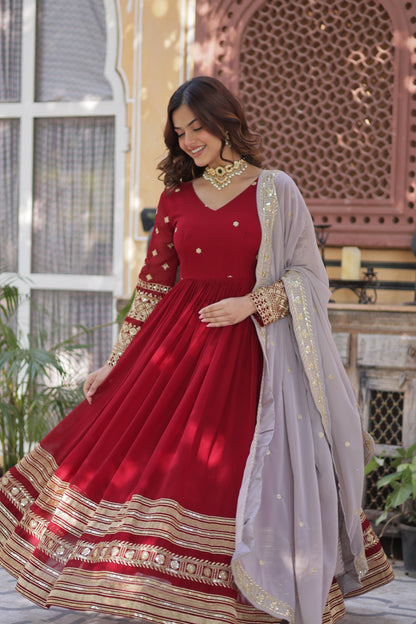 WEDDING SPECIAL FAUX BLOOMING GEORGETTE EMBROIDERED GOWN WITH DUPATTA (WDN03)