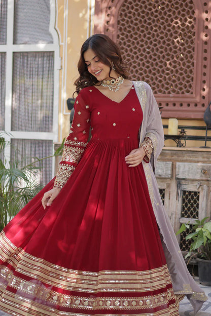 WEDDING SPECIAL FAUX BLOOMING GEORGETTE EMBROIDERED GOWN WITH DUPATTA(WD115)