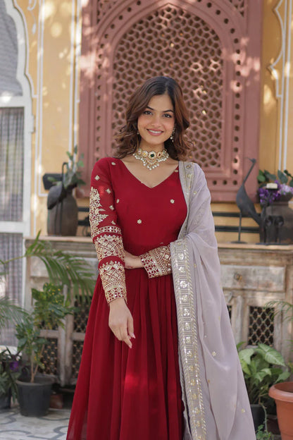 WEDDING SPECIAL FAUX BLOOMING GEORGETTE EMBROIDERED GOWN WITH DUPATTA(WD07)