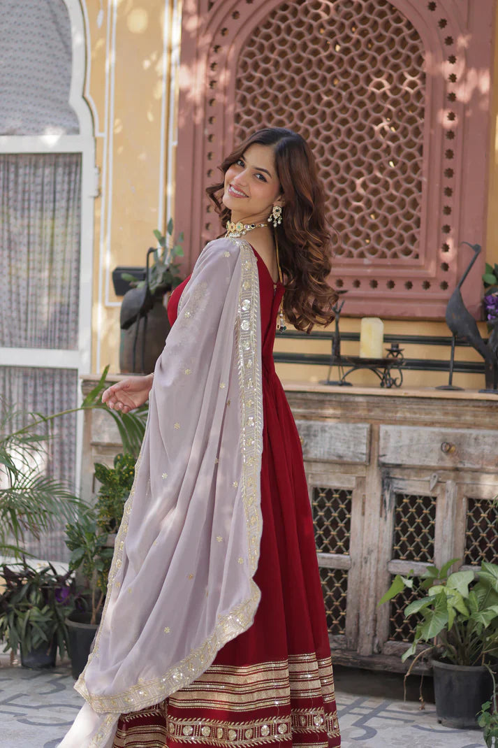 WEDDING SPECIAL FAUX BLOOMING GEORGETTE EMBROIDERED GOWN WITH DUPATTA(WD07)