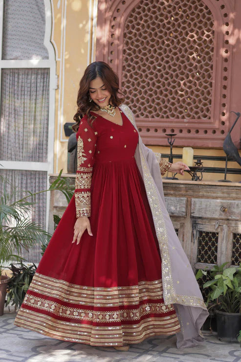 WEDDING SPECIAL FAUX BLOOMING GEORGETTE EMBROIDERED GOWN WITH DUPATTA(WD115)