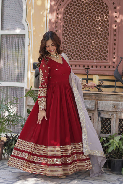 WEDDING SPECIAL FAUX BLOOMING GEORGETTE EMBROIDERED GOWN WITH DUPATTA (WDN03)