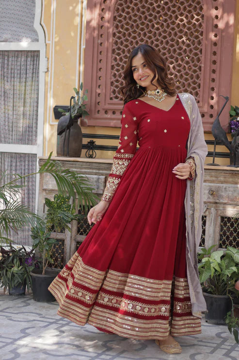 WEDDING SPECIAL FAUX BLOOMING GEORGETTE EMBROIDERED GOWN WITH DUPATTA(WD115)