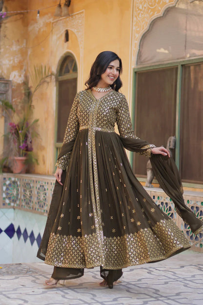 WEDDING SPECIAL FAUX GEORGETTE EMBROIDERED GOWN WITH BOTTOM AND DUPATTA(WD113)